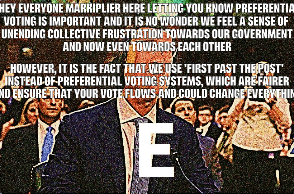 markipier "E" meme with a lot of text